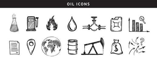 Öl Symbole - - Fass. Hand gezeichnet Sammlung isoliert auf Weiß Hintergrund. Vektor Illustration.