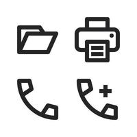 Benutzer Schnittstelle Symbole Satz. öffnen Ordner, Drucker, Telefon, hinzufügen Telefon. perfekt zum Webseite Handy, Mobiltelefon Anwendung, App Symbole, Präsentation, Illustration und irgendein andere Projekte vektor