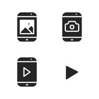 Fotografie Symbole Satz. Smartphone, Telefon Kamera, spielen, Video. perfekt zum Webseite Handy, Mobiltelefon Anwendung, App Symbole, Präsentation, Illustration und irgendein andere Projekte vektor