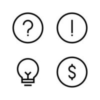 Benutzer Schnittstelle Symbole Satz. Frage markieren, Warnung, Lampe, Dollar. perfekt zum Webseite Handy, Mobiltelefon Anwendung, App Symbole, Präsentation, Illustration und irgendein andere Projekte vektor