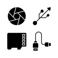 Fotografie Symbole Satz. Linse, Transfer Daten, Karte, Stecker. perfekt zum Webseite Handy, Mobiltelefon Anwendung, App Symbole, Präsentation, Illustration und irgendein andere Projekte vektor