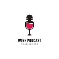 Wein Glas und mic Podcast Logo Design Vektor Symbol