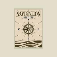 kompass hav nautisk affisch vektor illustration mall grafisk design. marin eller Marin baner för militär eller transport begrepp med retro årgång stil