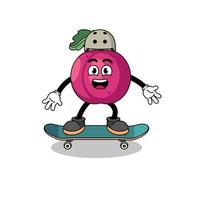 Pflaume Obst Maskottchen spielen ein Skateboard vektor