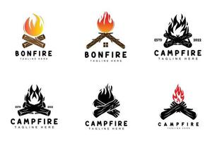 Lagerfeuer-Logo-Design, Camping-Vektor, Holzfeuer und Walddesign vektor