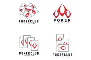 Poker-Casino-Kartenlogo, Diamantkartensymbol, Herzen, Pik, Ass. Glücksspiel-Poker-Club-Design vektor