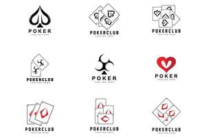 Poker-Casino-Kartenlogo, Diamantkartensymbol, Herzen, Pik, Ass. Glücksspiel-Poker-Club-Design vektor