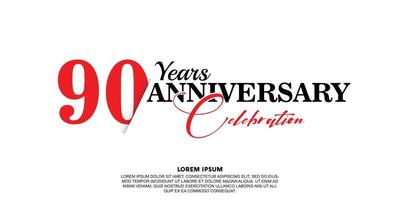 90 år årsdag firande logotyp vektor design med röd och svart Färg på vit bakgrund abstrakt