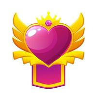 Spiel Abzeichen violett Herz mit Flügel und Krone, Vektor Spiel App Abzeichen Symbol