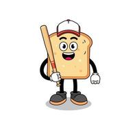 bröd maskot tecknad serie som en baseboll spelare vektor