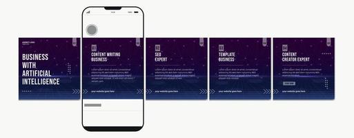 Karussell Post Vorlage. künstlich Intelligenz, instagram Microblog Karussell Post. editierbar Sozial Medien Karussell Post zum Geschäft. vektor