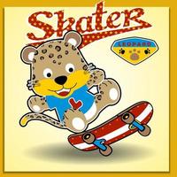 komisch Leopard spielen Skateboard, Vektor Karikatur Illustration