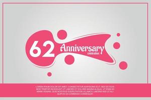 62 år årsdag firande logotyp med rosa Färg design med rosa Färg bubblor på grå bakgrund vektor abstrakt illustration