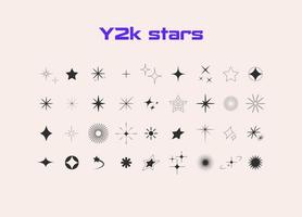 estetisk y2k stil. stjärna, bling, stjärnskott, gnistra ikoner. retro futuristiska. vektor