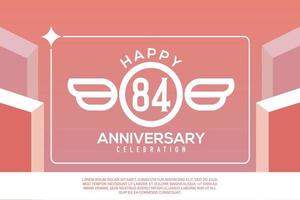 84: e år årsdag design brev med vinge tecken begrepp mall design på rosa bakgrund vektor