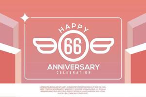 66: e år årsdag design brev med vinge tecken begrepp mall design på rosa bakgrund vektor