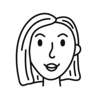 süß Hand gezeichnet Frau Gesicht Porträt. Person Benutzerbild zum Sozial Medien. einfach isoliert Vektor Illustration im Gekritzel Stil.
