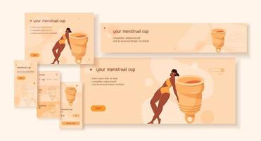 menstruations- kopp. flera olika design. adaptiv användare gränssnitt. vektor