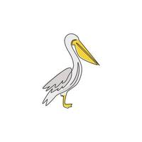 einzelne durchgehende Strichzeichnung eines entzückenden Pelikans für die Logoidentität der Versandgesellschaft. großes vogelmaskottchenkonzept für frachtzustellunternehmen. trendige einzeilige vektor zeichnen design grafische illustration