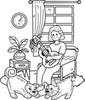 Hand gezeichnet Alten spielen Gitarre mit Hund Illustration im Gekritzel Stil vektor