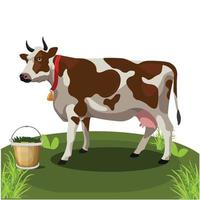 söt ko stående på de gräs vektor illustration