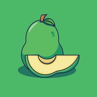färsk avokado ikon tecknad serie illustration med skiva avokado grön bakgrund Färg vektor
