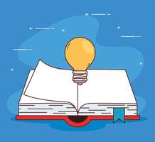 Bildungskonzept ein offenes Buch mit Glühbirne vektor