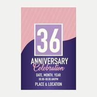 Vektor 36 .. Jahre Jahrestag Vektor Einladung Karte. Vorlage von einladend zum drucken Design