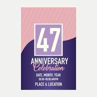 Vektor 47 Jahre Jahrestag Vektor Einladung Karte. Vorlage von einladend zum drucken Design