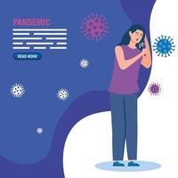 sjuk kvinna för coronavirus pandemi banner mall vektor