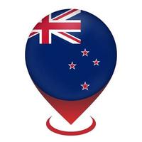 kartpekare med landet Nya Zeeland. nya zeelands flagga. vektor illustration.