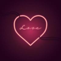 kärlek och hjärta neonskylt. neon hjärtat tecken på rosa bakgrund. designelement för glad Alla hjärtans dag. vektor