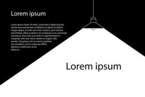 tak lampa lysande med kopia Plats svart och vitt ljus Glödlampa tak ljus, svart och vit linje teckning stil, vektor design med kopia Plats