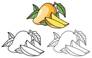 Seiten zu lernen zu Farbe Gemüse und Mango Obst zum Kinder vektor