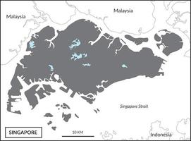 singapore Karta hög detaljer på svart Färg och vit bakgrund och gräns länder, malaysia, Indonesien, och singapore sund vektor