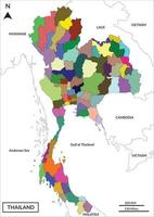 Karte von Thailand beinhaltet Rand Länder Myanmar, Laos, Kambodscha, Vietnam, Golf von Thailand, und Andaman Meer vektor