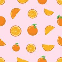Orange und Blatt, Scheibe Zitrone nahtlos Muster mit Rosa Hintergrund. vektor