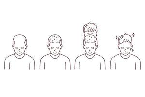 stadier på man hår transplantation. behandling av skallighet och alopeci. uppsättning av manlig patient follikulär enhet extraktion. vektor illustration.