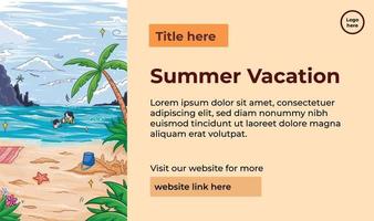 Sommer- Ferien beschreibend Banner oder Poster Vektor Illustration mit Vertikale Strand Illustration isoliert auf Landschaft Vorlage. Papier drucken Design Layout mit Text Platzierung Führer.