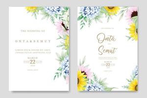 schön Aquarell Blumen- Blätter Hochzeit Einladung Karte Vorlage vektor