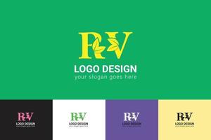 rv Briefe Öko Logo mit Grün Blatt. Ökologie Brief Logo. Vektor Schrift zum Natur Poster, Öko freundlich Emblem, vegan Identität, Kräuter- und botanisch Karten usw.