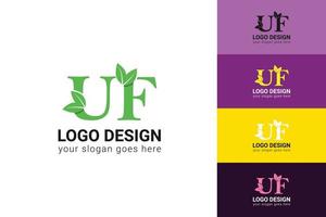 uf Briefe Öko Logo mit Grün Blatt. Ökologie Brief Logo. Vektor Schrift zum Natur Poster, Öko freundlich Emblem, vegan Identität, Kräuter- und botanisch Karten usw.