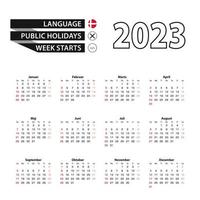 2023 kalender i dansk språk, vecka börjar från söndag. vektor