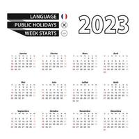 2023 kalender i franska språk, vecka börjar från söndag. vektor