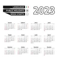 2023 kalender i italiensk språk, vecka börjar från söndag. vektor