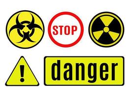 Gefahr Zeichen chemisch, Strahlung und andere Achtung, Begrenzung Zeichen von verschiedene Formen und Inhalt vektor