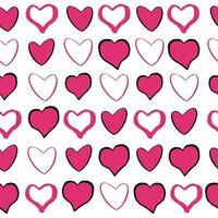 Herz Rosa romantisch Gekritzel nahtlos Muster mit schwarz Herzen. gestalten auf Weiß Hintergrund im Hand gezeichnet Hipster Grunge Stil. Vektor Illustration
