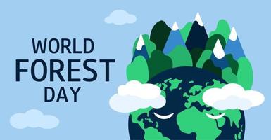 Welt Wald Tag. Bäume und Blau Himmel. International Tag von Wälder. März 21. Ökologie Konzept. vektor