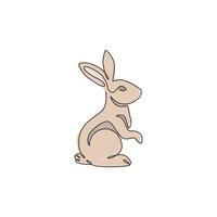eine durchgehende Strichzeichnung eines entzückenden stehenden Kaninchens für die Logoidentität des Tierliebhaberclubs. Süßes Hase-Tier-Maskottchen-Konzept für Kinderpuppenladen-Symbol. Einzeilige Zeichnungsdesign-Vektorillustration vektor