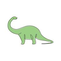 en kontinuerlig linjeteckning av jättelika brontosaurus förhistoriska djur med lång hals för logotypidentitet. dinosaurier maskot koncept för förhistoriska museum ikon. enkel rad rita design vektorillustration vektor